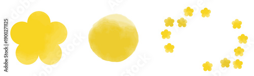 黄色の花＋黄色の水彩背景｜Yellow Flower,Watercolor
