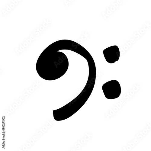 手描き風のヘ音記号イラスト シンプルな音符と楽譜の音楽アイコン モノクロ線画