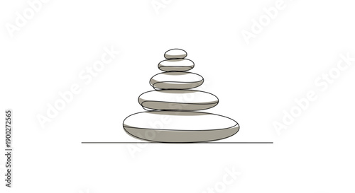 One Line Continuous Art of Stacked Stones symbolizing balance, meditation, and zen on a white background