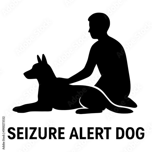 Illustration of silhouette of a person comforting a seizure alert dog
