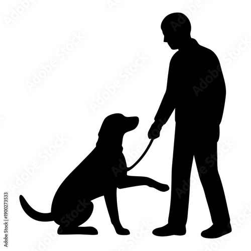 Illustration of silhouette of a person training a dog to give a paw