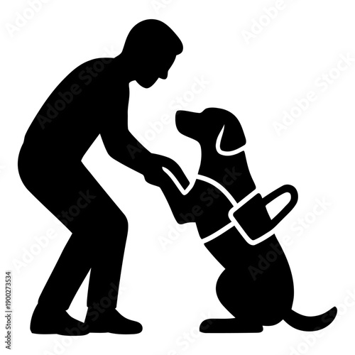 Illustration of silhouette of person interacting with service dog, assistance animal concept