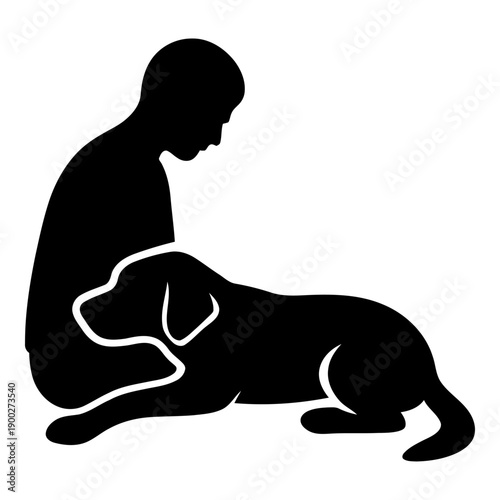 Illustration of silhouette of person sitting beside a loyal dog companion