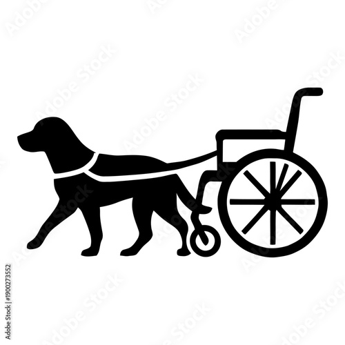 Illustration of mobility assistance dog pulling wheelchair icon vector graphic