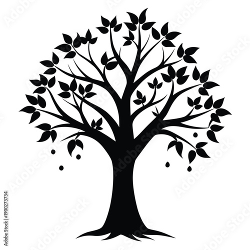 blackthorn tree silhouette on white background