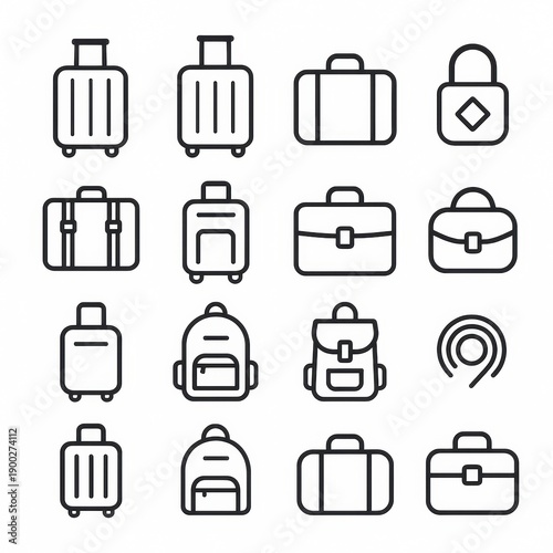 Luggage and Travel Bags Line Icons Set