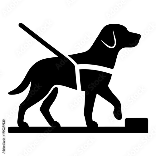 Illustration of black silhouette of a guide dog with harness