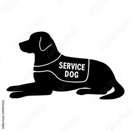 Illustration of black silhouette of a service dog lying down