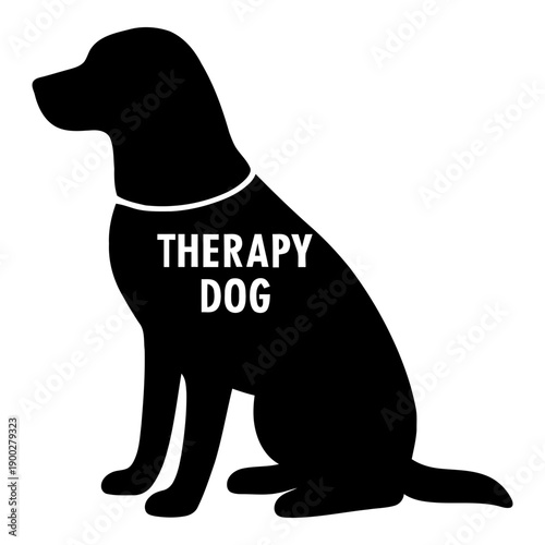 Illustration of black silhouette of a therapy dog with text