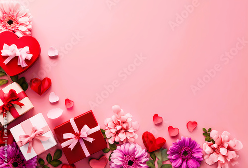 Pink floral and gift box arrangement for romantic celebrations.