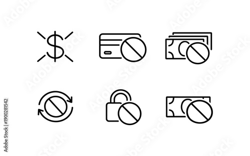 Collection of financial icons with prohibition signs, representing restrictions and limitations