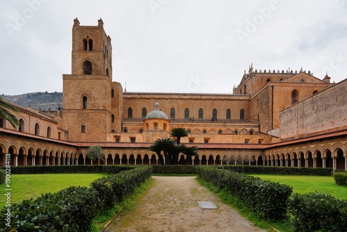 The magnificent Benedictine Cloister in Monreale near Palermo is part of the Cathedral of Monreale.