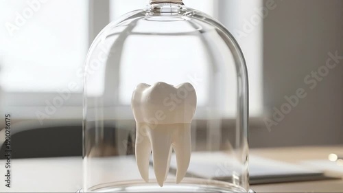 Dental model under glass dome on modern office desk