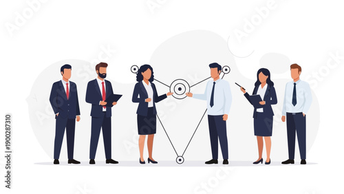 Business Meeting: Diverse Team Collaborating on Strategy with Network Connections