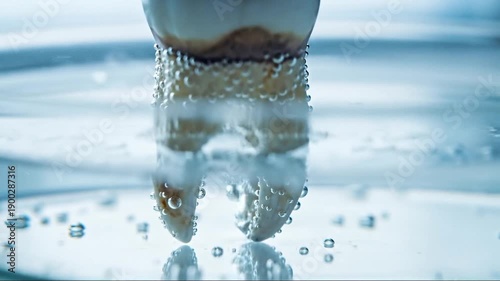 Tooth in petri dish with water for dental hygiene concept