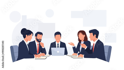 Business Meeting: Diverse Team Discussing Strategy Around Conference Table with Laptop