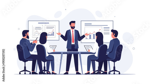 Business Meeting: Team Collaboration, Presentation, and Strategy Discussion