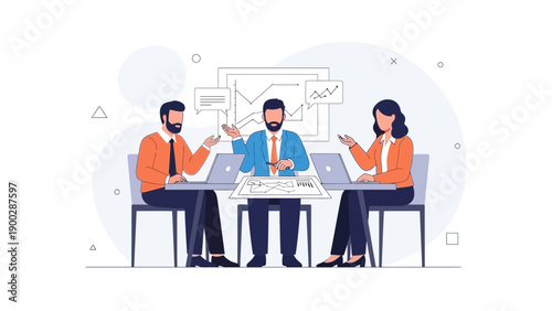 Business Meeting: Team Collaboration, Strategy Discussion, Data Analysis