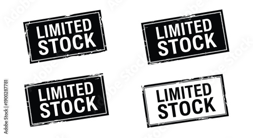 Four black limited stock stamps against a white background silhouette