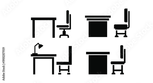 Black furniture icons arranged in a grid simple silhouette