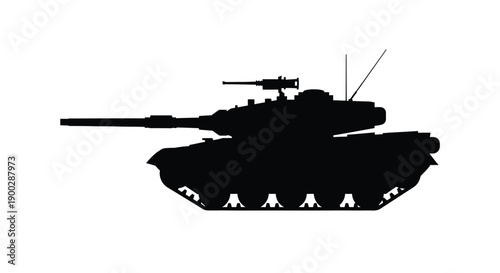 A stark black silhouette of a modern military tank silhouette