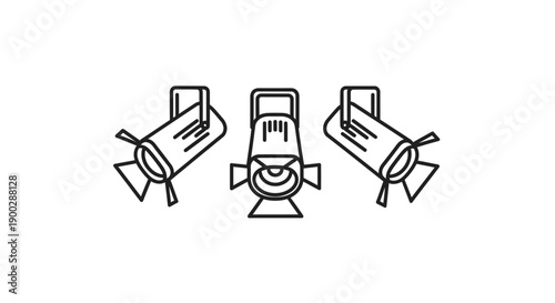 Four studio lights arranged in a line black outline silhouette