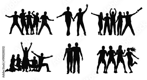 Diverse group of people celebrating together in a dark silhouette