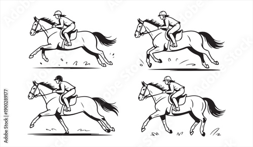Equestrian horse and rider action illustration set in motion