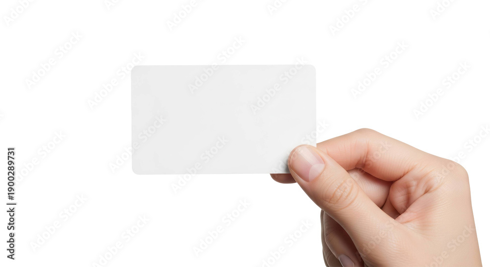 Fototapeta premium Hand Holding Blank White Card Isolated Black Background