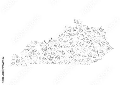 Abstract Kentucky Map Vector Illustration Organic Line Art Geography Topography Contour Design Minimalist Modern Wall Decor Print North America USA United States Border Isolated Drawing Sketch Ink
