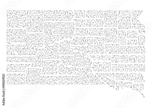 Abstract South Dakota Map Vector Illustration Organic Line Art Geography Topography Contour Design Minimalist Modern Wall Decor Print North America USA United States Border Isolated Drawing Sketch Ink