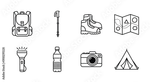 Camping gear icons are clearly drawn.