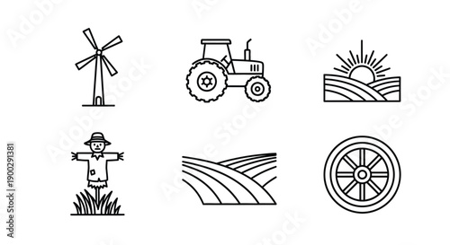 Farming icons show a tractor and windmill.