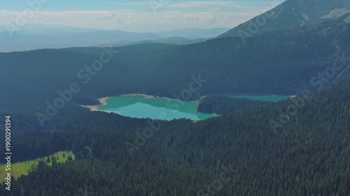 Wallpaper Mural Aerial view of Black Lake in mountain Durmitor park at summer, Montenegro, 4k Torontodigital.ca