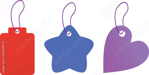 colorful blank gift tags shaped like rectangles, stars, and hearts