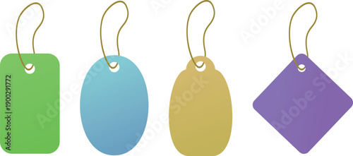  blank hang tags, featuring various shapes,attached string loops