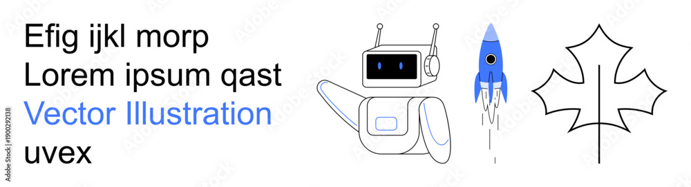 Obraz premium Artificial intelligence, future innovation, robotics, technology integration, scientific progress, environmental . A robot, rocket and stylized leaf. Artificial intelligence and future innovation