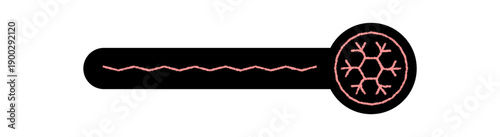 Chalk snow flake icon sticker in pink on black. Winter box seal for christmas, icy frost detail as cold decoration. Line element for chill holiday package or gift label, snowy theme, premium hand