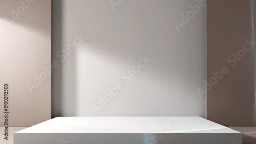 Modern white podium in minimalist room with soft lighting