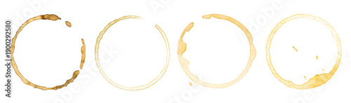 Quadro su tela Set of four brown coffee cup rings stains and splashes isolated on transparent b