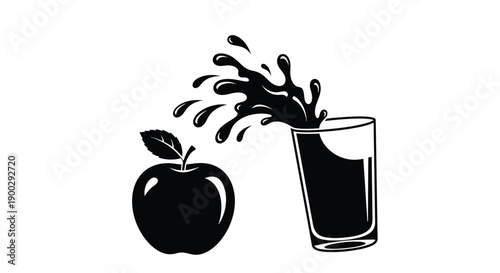Apple and splashing liquid in a glass a striking silhouette