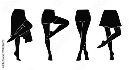 Four female legs in varying poses striking black silhouette