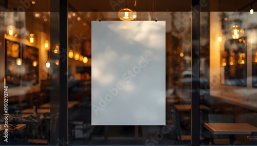 Mockup billboards or white promotion poster displayed on the front of the restaurant, coffee shop Promotion information for marketing announcements and details