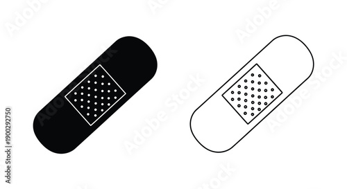 Two adhesive bandages one filled and one outline a graphic silhouette