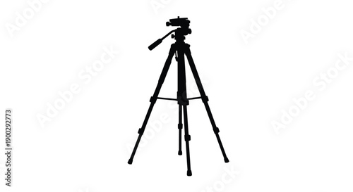 A black silhouette of a tripod with a camera mounted on top silhouette