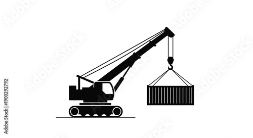 Black silhouette of a crane lifting a shipping container silhouette
