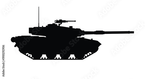 Black silhouette of a modern main battle tank side view silhouette