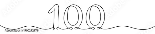 Continuous line drawing number one hundred in single stroke style. Hand drawn mathematical symbol. Ideal for modern educational materials and minimalist graphic design. Vector illustration isolated on