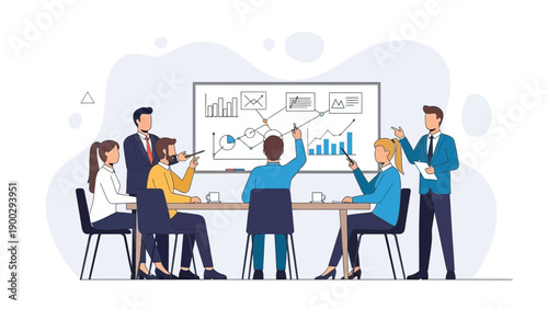 Business meeting with charts and graphs presentation in a modern office.
