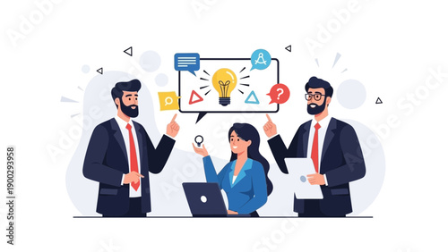 Business Team Brainstorming Ideas, Innovation and Strategy with Lightbulb